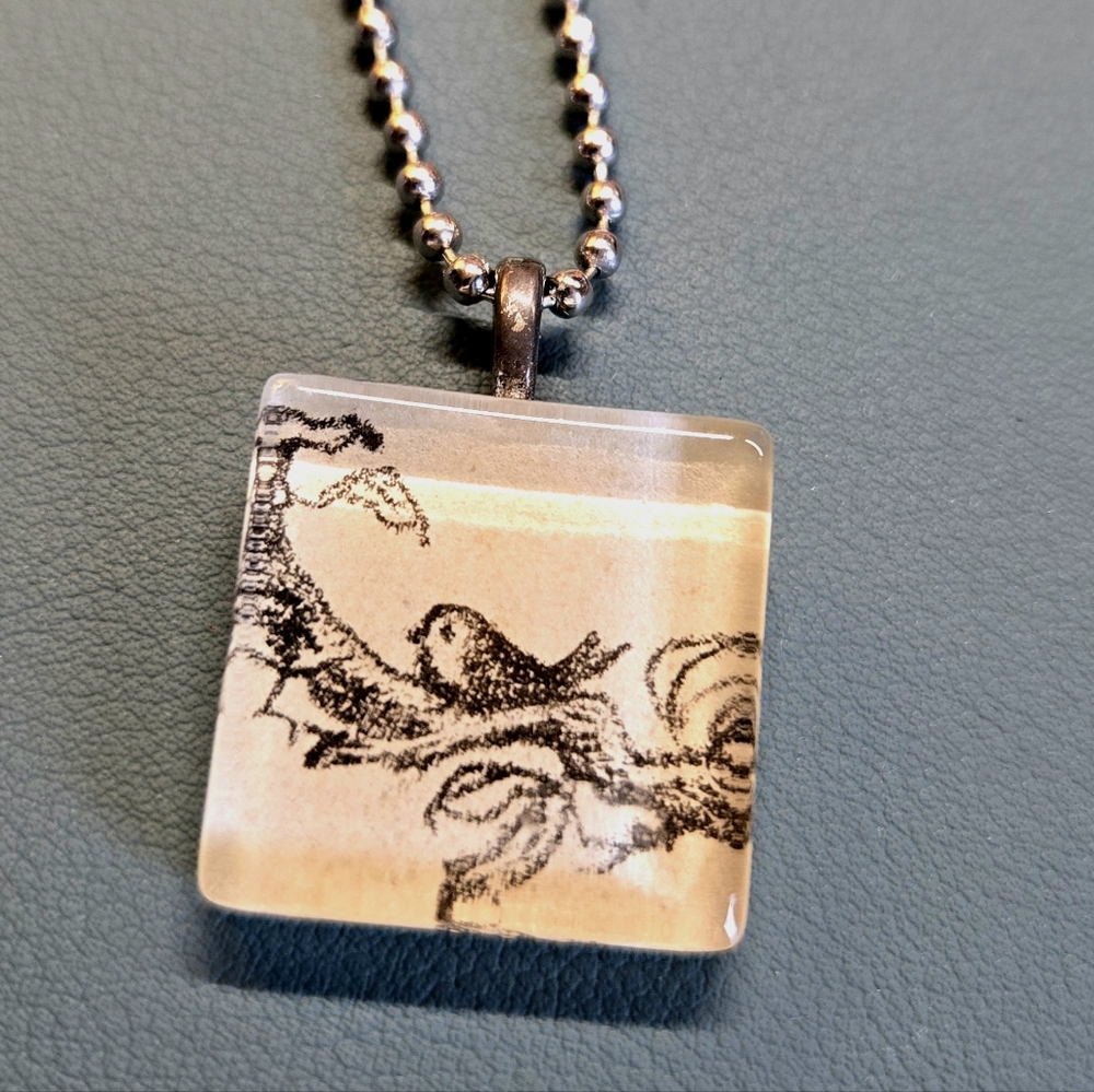 Bird Acrylic Pendant Necklace W/ Ball Chain, Like New